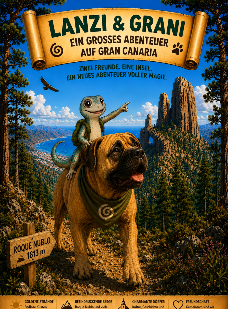 Kinderbuch-Cover von Lanzi und Grani – Ein großes Abenteuer auf Gran Canaria in den Dünen von Maspalomas