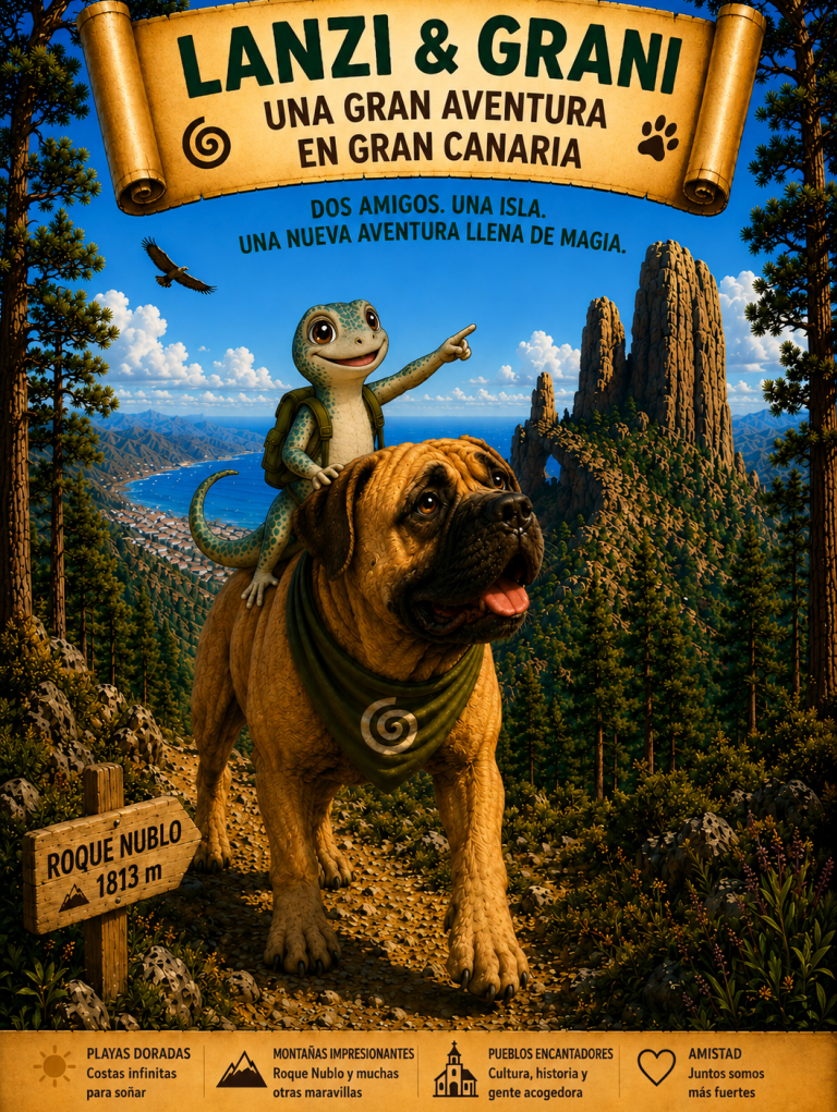 Kinderbuch-Cover von Lanzi und Grani – Ein großes Abenteuer auf Gran Canaria in den Dünen von Maspalomas